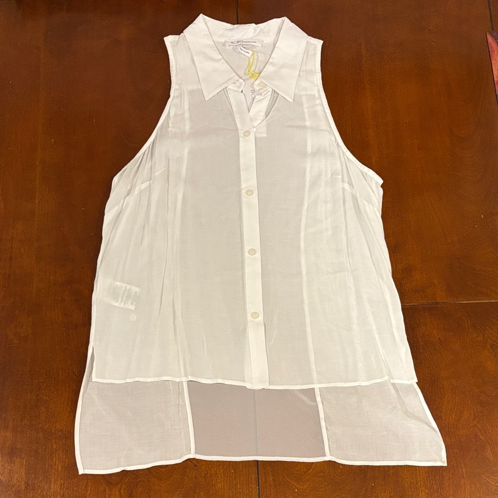 BCBGeneration Sheer White Sleeveless‎ Blouse